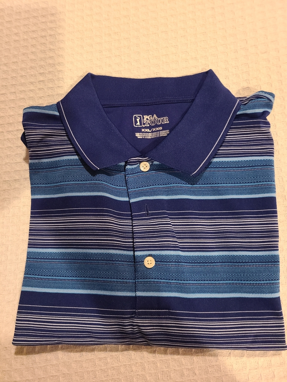 PGA Tour Men's Navy and Light Blue Striped Polo